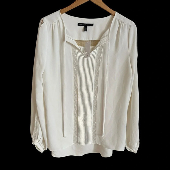 NWT White House Black Market Small Cream Lace Inset Blouse Top Long Sleeve New - Picture 1 of 6